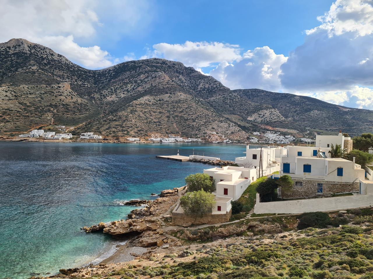Crystalline waters and rocky coastline around Chrissopigi bay in Sifnos