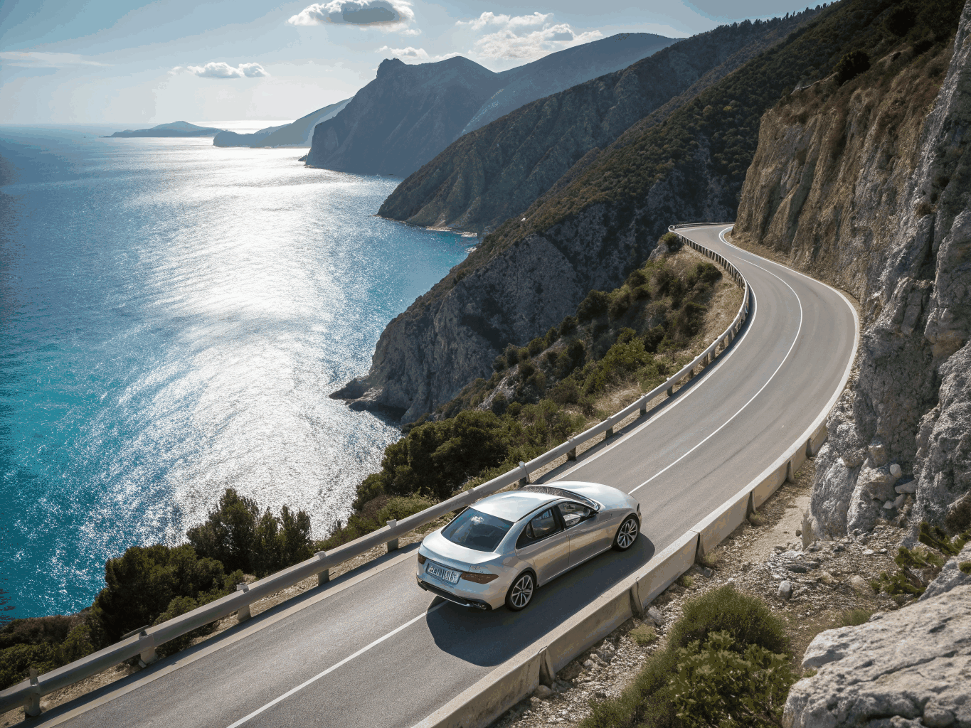 Scenic coastal road overlooking the Cycladic architecture in Sifnos